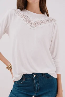 Camiseta detalle encaje floral