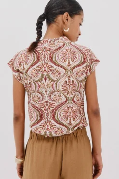 Camiseta estamapda escote pico fruncido