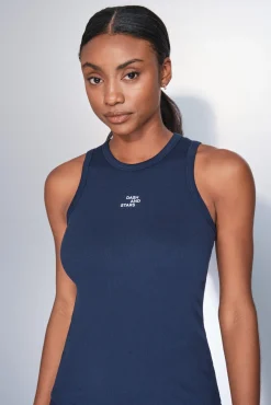 Camiseta halter algodón canalé azul