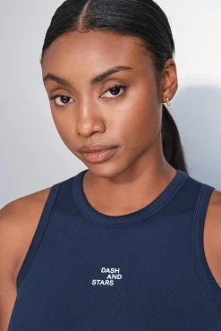 Camiseta halter algodón canalé azul