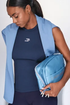 Camiseta halter algodón canalé azul