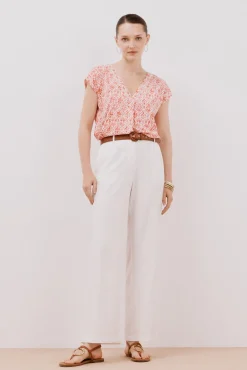 Camiseta pico con detalle puntilla