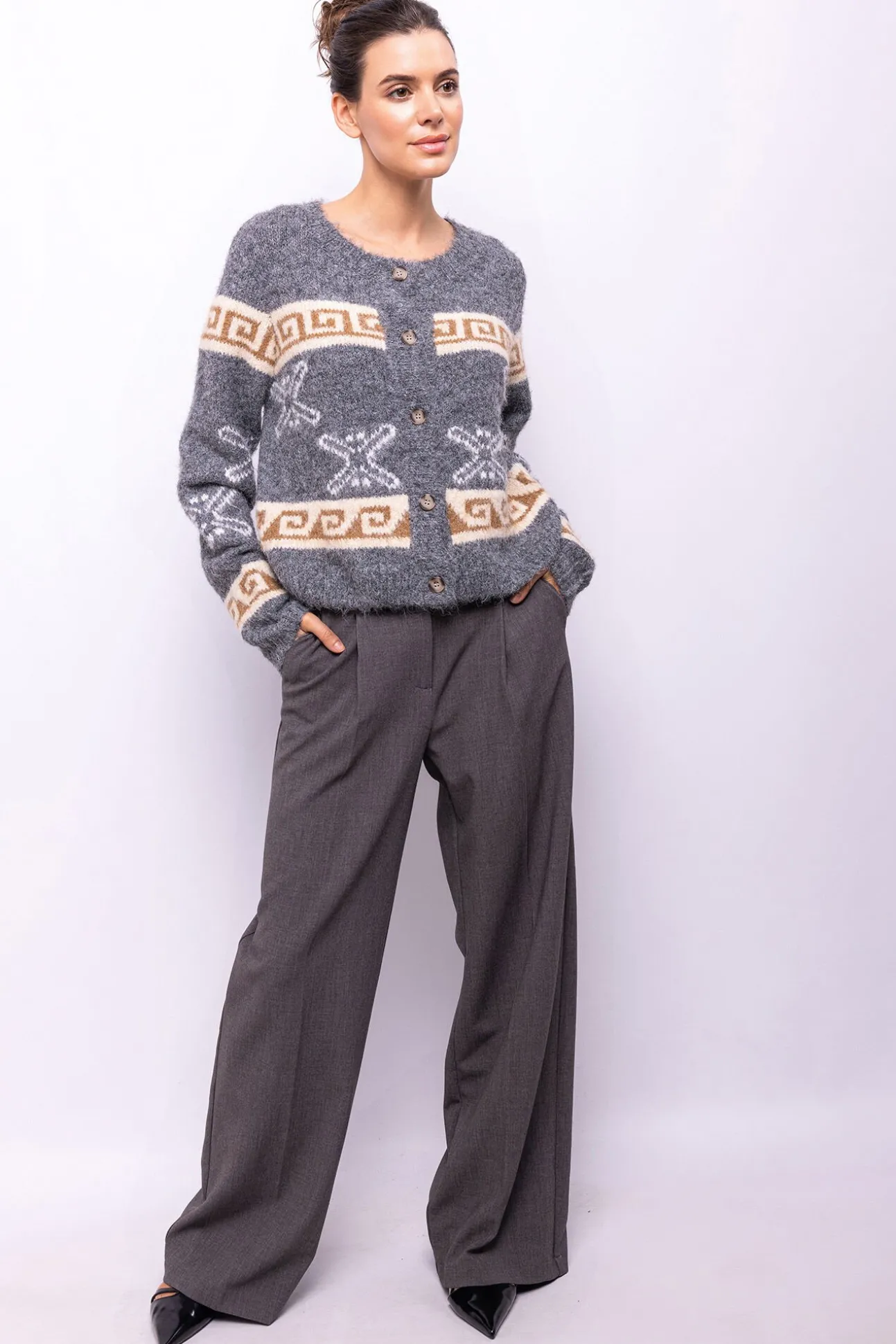 Cardigan lana estampado