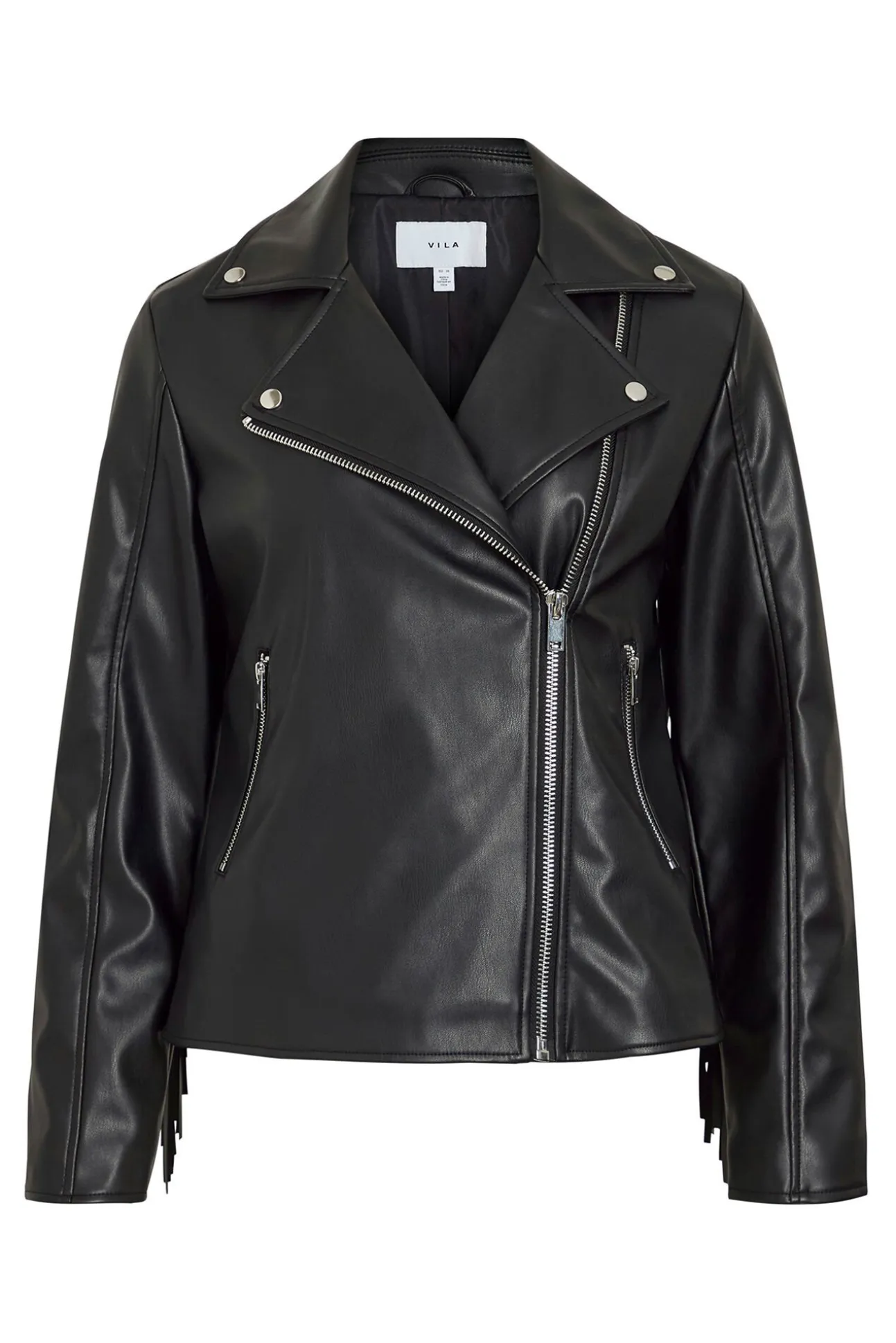 Cazadora biker de polipiel con flecos