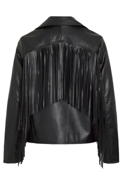 Cazadora biker de polipiel con flecos