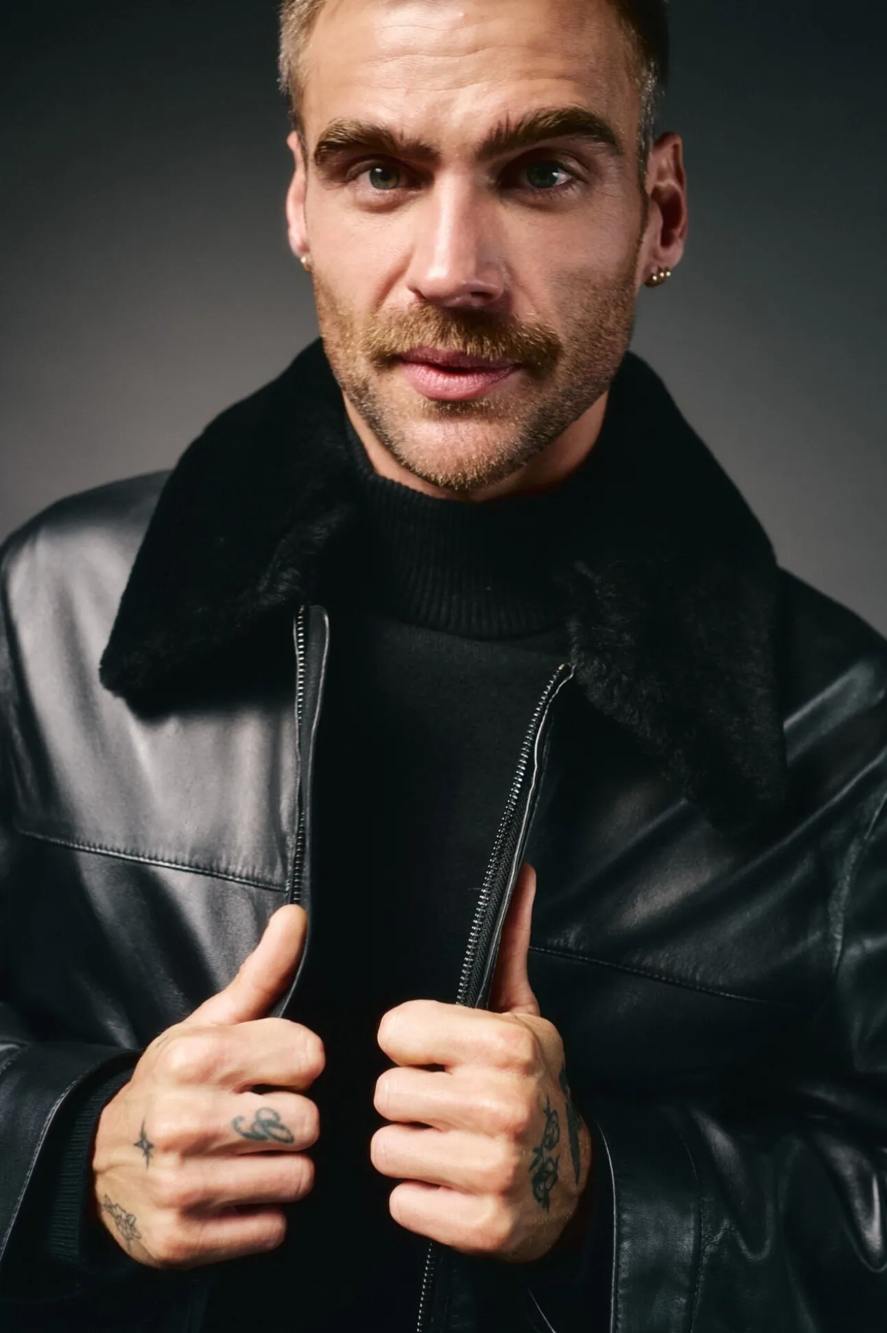 Cazadora piel cuello camisero