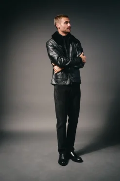 Cazadora piel cuello camisero