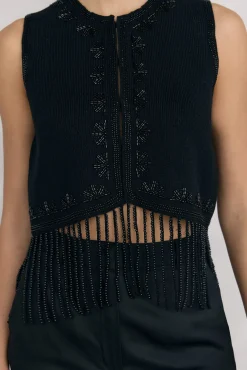 Chaleco de punto bordado flecos