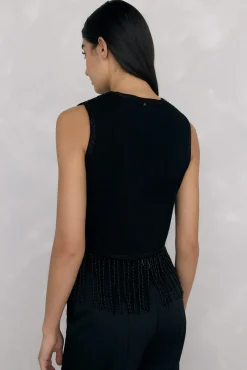 Chaleco de punto bordado flecos