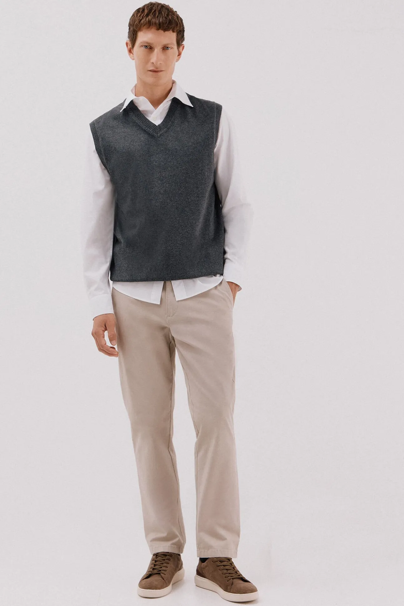 Chaleco punto algodón cashmere cuello pico