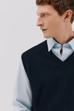 Chaleco punto algodón cashmere cuello pico