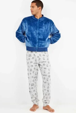 Chaqueta bomber azul de peluche hombre