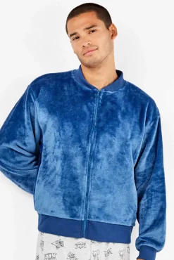 Chaqueta bomber azul de peluche hombre