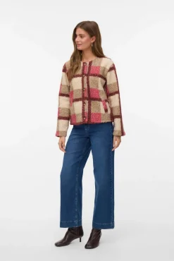 Chaqueta borrego estampado de cuadros