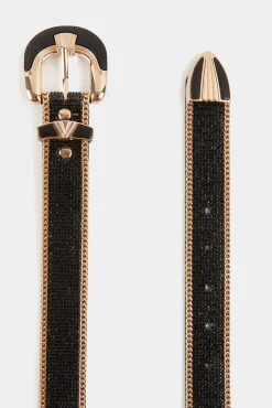 Cinturón con strass y cadenas