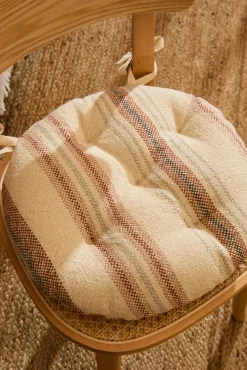 Cojín de silla redondo a rayas en tonos tierra Peru