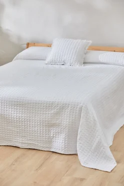 Colcha de algodón nido de abeja blanco Panal