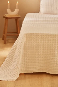 Colcha de algodón nido de abeja blanco Panal