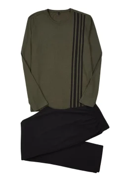 Conjunto de pijama caqui de corte regular con estampado de rayas