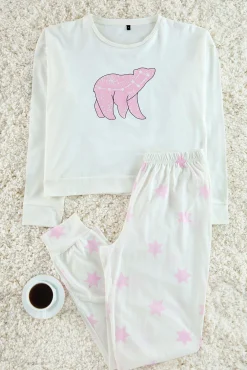 Conjunto de pijama estrellas blanco y rosa