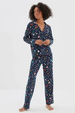 Conjunto pijama camisero Navidad azul