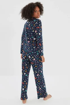 Conjunto pijama camisero Navidad azul