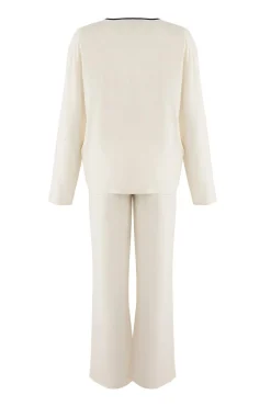 Conjunto pijama camisero viscosa ribetes y lazo