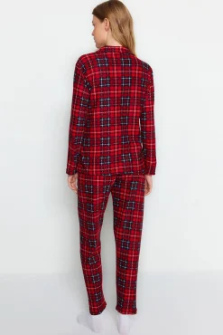 Conjunto pijama camisero cuadros rojo