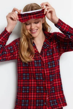 Conjunto pijama camisero cuadros rojo