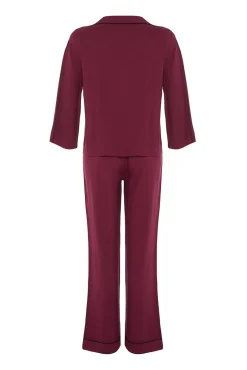 Conjunto pijama camisero viscosa burdeos ribetes