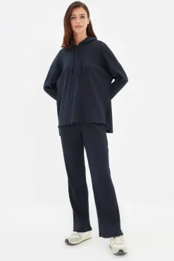 Conjunto pijama canalé con capucha azul