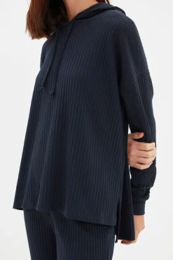 Conjunto pijama canalé con capucha azul