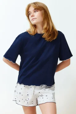 Conjunto pijama corto volantes estrellas azul