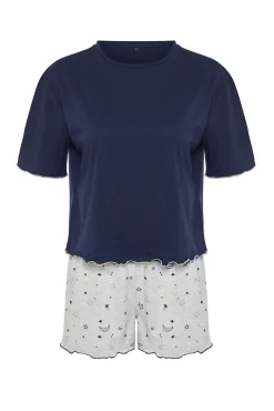 Conjunto pijama corto volantes estrellas azul