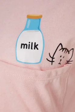 Conjunto pijama corto volantes rosa