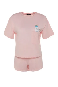 Conjunto pijama corto volantes rosa