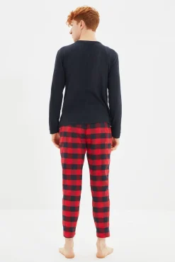 Conjunto pijama hombre cuadros rojo y azul