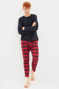 Conjunto pijama hombre cuadros rojo y azul