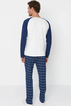 Conjunto pijama largo azul cuadros 100% algodón