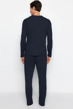 Conjunto pijama largo liso azul hombre
