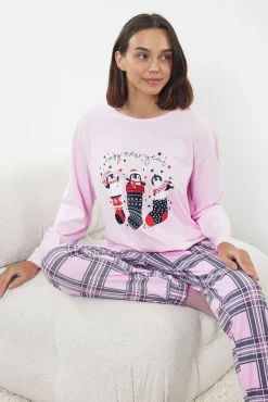 Conjunto pijama Navidad cuadros rosa