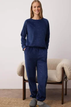 Conjunto pijama polar azul lunares