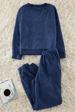Conjunto pijama polar azul lunares