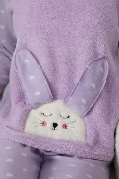 Conjunto pijama polar conejo y corazones lila