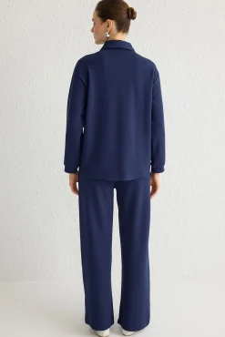 Conjunto top y pantalón con cuello polo Azul