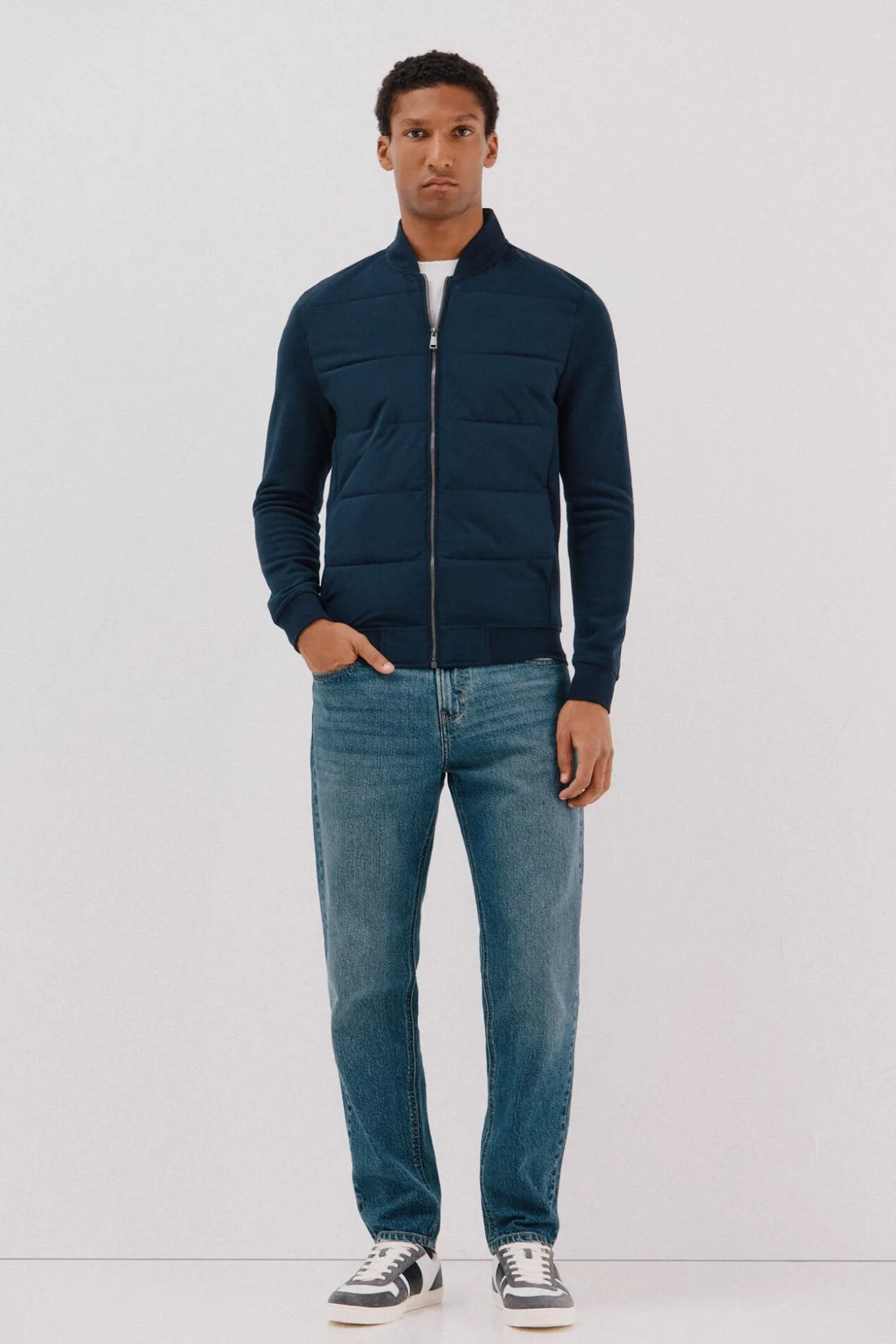 Cárdigan bomber tejido combinado