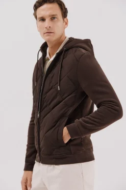 Cárdigan capucha tejido combinado