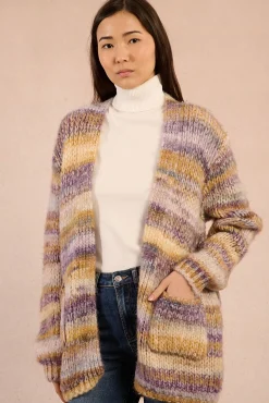 Cárdigan de mujer de manga larga estampado rayas