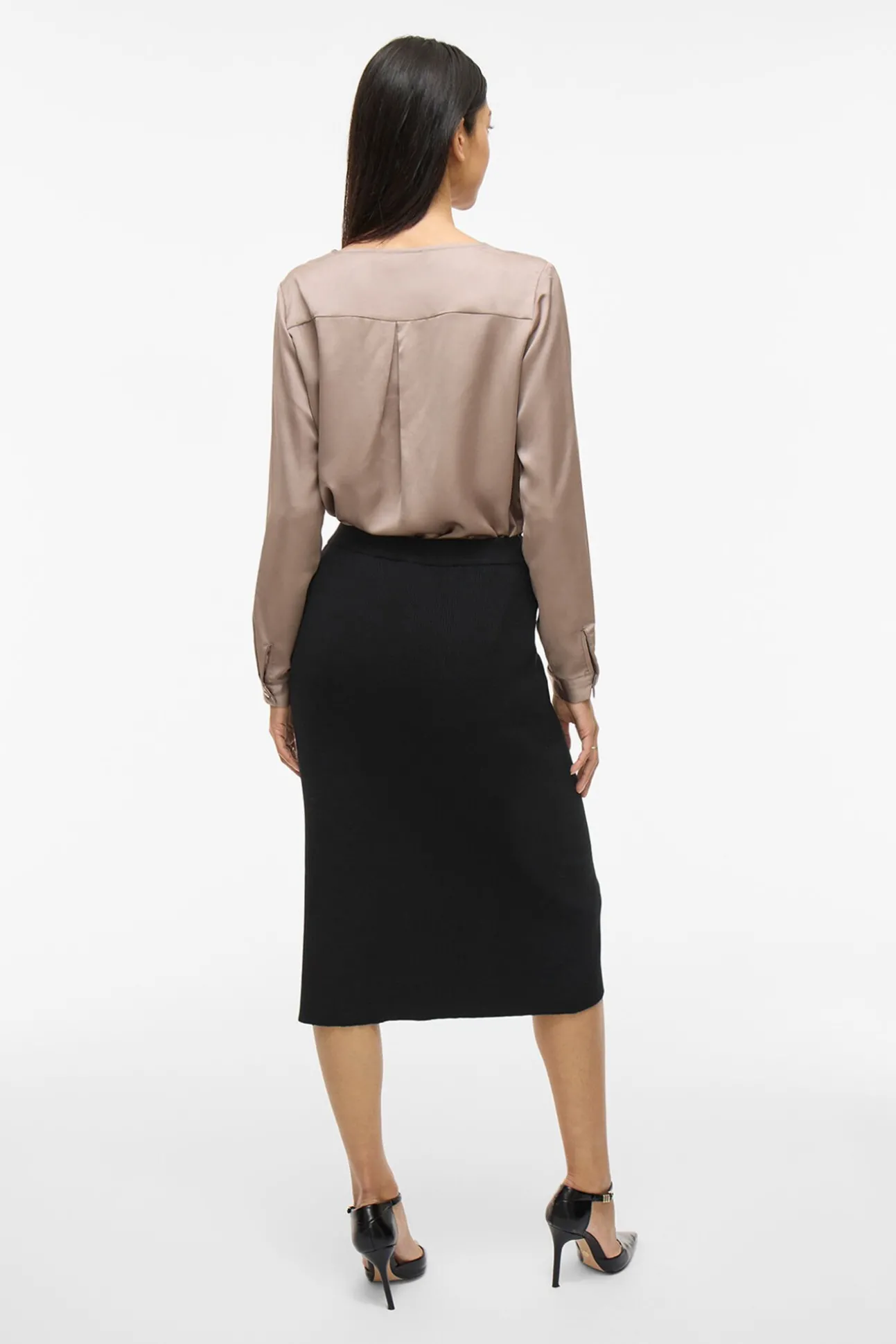 Falda de punto canalé midi