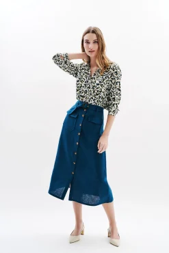 Falda larga botones 100% lino